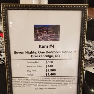 7 nights stay at Breckenridge CO.